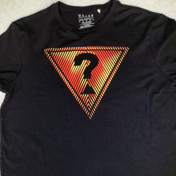 Guess Other - Guess Men's Large short sleeve triangle Tshirt. Black, orange, and gold.